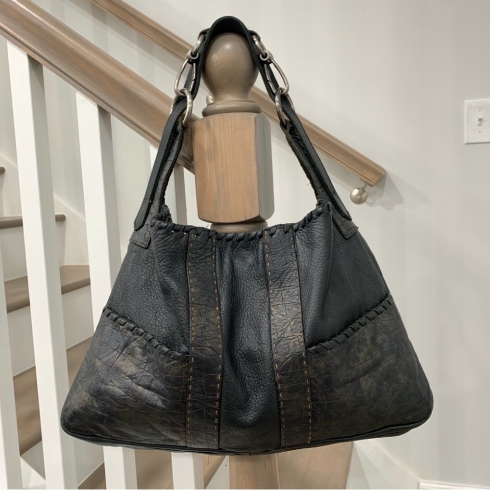 Carla Mancini Embossed Woven Leather Hobo Bag